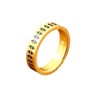Polished gold ring with black geometric triangles and interior TIAS love you engraving