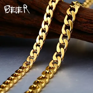 Polierte goldene Panzerkette für Damen und Herren mit flachen Metallgliedern