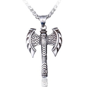 Vintage Norse Viking Double Head Axe Pendant For Men 316L Stainless Steel Retro Warrior Punk Jewelry Hip Hop Accessory