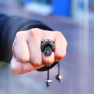 Vintage Viking Bear Warrior Stainless Steel Ring Nordic Berserker Warrior Shield Biker Ring Antique Silver Men Punk Finger Jewelry