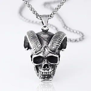 Ciondolo a Forma di Teschio di Ariete in Acciaio Inossidabile Gothic Punk Argento Retrò Scheletro Biker Rock Solo Ciondolo