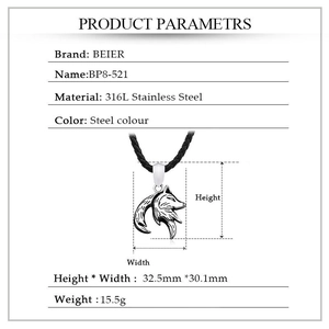 Retro 316L stainless steel wolf head pendant with black woven cord necklace accessory