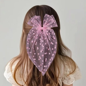 Grande Pince à Cheveux Nœud en Maille Motif Cœur Ruban en Tulle Élégant Style Princesse Accessoire de Coiffure Pour Filles Femmes