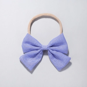 Blue and white striped bow nylon headband for infants with high elasticity soft fabric