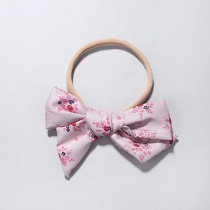 Pink floral bow headband with a high-elastic seamless hair band for baby girls