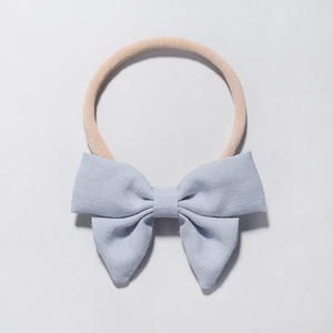 Light blue fabric bow baby headband with high-elastic nylon band for infants