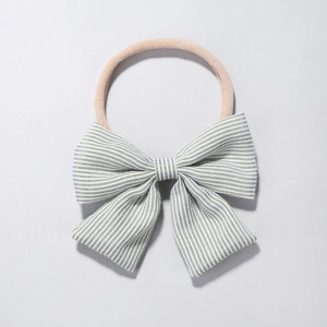 Green and white striped bow baby headband with soft high-elastic nylon band for infants