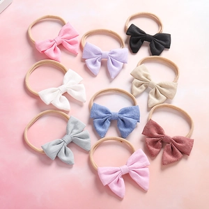 Bandeau à Nœud pour Bébé Bandeau Cheveux en Nylon Souple Nouveau-né Nourrisson Nœud Papillon Coton Lin Accessoires Cheveux Élastiques