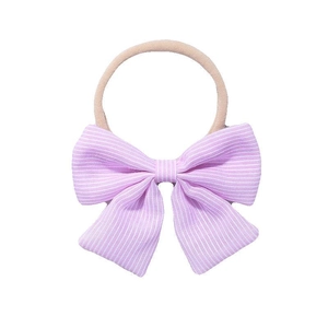 Striped purple and white bow headband made of soft nylon for infants and toddlers