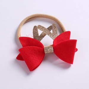 Weihnachts-Stirnband für Babys mit roter Schleife und goldenem Glitzer-Geweih-Dekor
