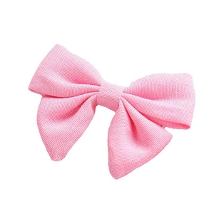 Pink linen cotton bow hair clip for girls featuring a classic double-layered symmetric design