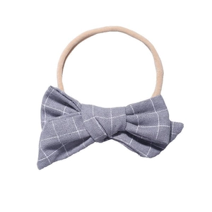 Blue plaid baby bow nylon headband with soft high elasticity for newborn infant