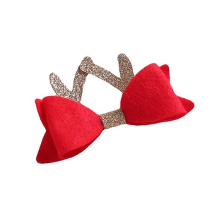 Weihnachts-Stirnband für Babys mit roter Schleife und goldenem Rentiergeweih-Dekor