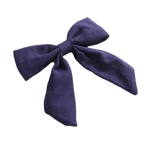 Deep purple cotton linen swallowtail bow hair clip for girls with minimalist woven texture