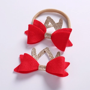 Weihnachten Baby Hirschgeweih Schleife Stirnband Und Haarklammer Festlich Rot Gold Glitzer Filz Haarschmuck Für Neugeborene
