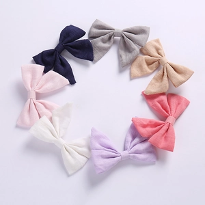 Barrettes à Cheveux Nœud en Coton et Lin Faites à la Main pour Petites Filles Couleur Unie Accessoires Cheveux Décontractés