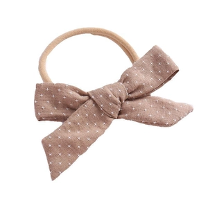Linen cotton bow headband for girls with white cross patterns and soft nylon band