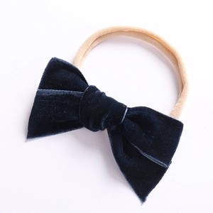 Weiches Baby-Stirnband aus Nylon mit dunkelblauer Samtschleife für Kleinkinder