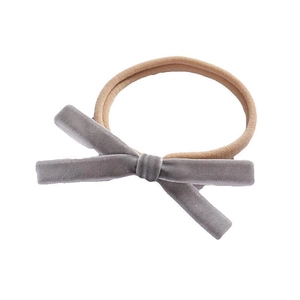Elastic baby headband with grey velvet bow and soft nylon band for toddlers