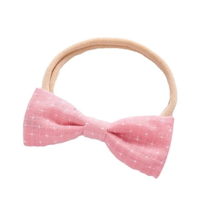 Pink slub cotton baby headband with star pattern bow and elastic nylon strap