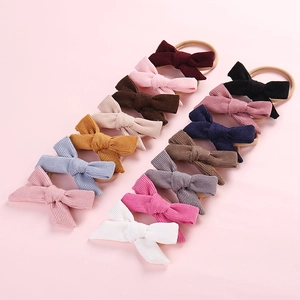 Newborn Baby Bow Headband Soft Corduroy Elastic Nylon Hair Band For Toddler Girls Ribbed Fabric Infant Headwear Accessory