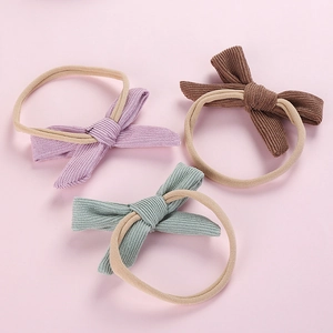 Three-piece baby bow headbands in corduroy fabric with high-stretch nylon straps