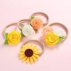 Bandeau Bébé Fleur en Feutre Fait Main Doux Élastique en Tissu Non-tissé Rose Tournesol Accessoires Cheveux Filles