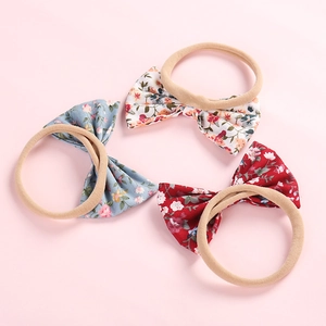 Lot de trois bandeaux à fleurs en coton avec nœuds et rubans en nylon doux élastique