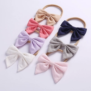 Handmade Linen Blend Baby Bow Headband Soft Nylon Elastic Hair Band For Toddler Girls Newborn Hair Accessories Sweet Headwear