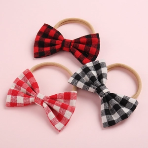 Lot de trois bandeaux en coton à carreaux avec bandes élastiques en nylon pour bébés