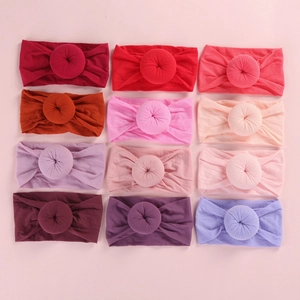 Set of 12 colorful sweet donut nylon headbands for baby girls with wide elastic design
