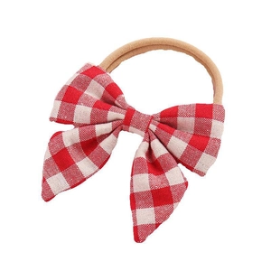 Bandeau bébé avec nœud vichy rouge et blanc et bandeau en nylon élastique souple