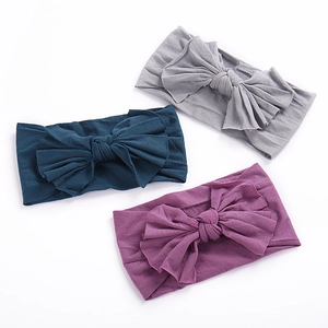 Lot de 3 bandeaux bébé larges en nylon avec grands nœuds en gris, marine et violet