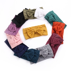Elastic nylon baby headbands with large bows in 13 various colors and soft stretchy fabric