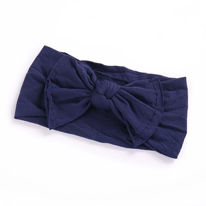 Soft dark blue wide nylon headbands for babies with large bow knot accessory