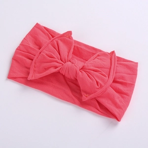 Soft coral red wide baby headband with large bow knot and high elasticity knit fabric