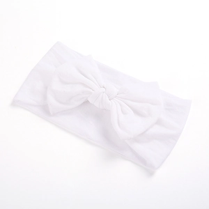 White elastic nylon baby headband with a soft large bow knot for infants and toddlers