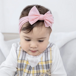 Bandeaux en Nylon Élastique pour Bébé et Enfants Large Nœud Tricoté Turban Couleur Unie sans Couture pour Nourrissons