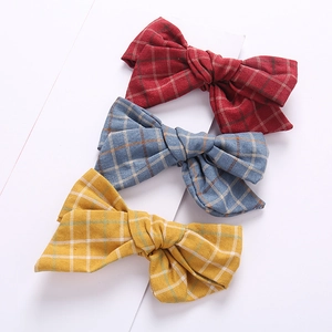 Handmade Cotton Linen Plaid Bow Hair Clip Vintage Preppy Plaid Pattern Hairpins For Children Girls Hair Accessories
