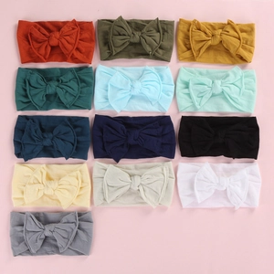Baby Bow Headband Nylon High Elastic Ribbed Knit Wide Hair Band For Newborn Infant Toddler Sports Casual Headwear Accessories