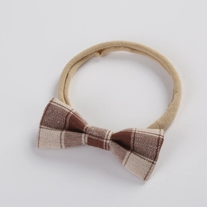 Bandeau bébé en coton et lin avec nœud à carreaux et ruban en nylon élastique