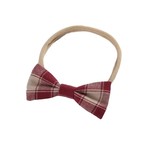 Bandeau souple pour bébé en nylon avec nœud en lin à carreaux rouges et blancs