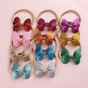 Bandeau Bébé Nœud à Paillettes Elastique Doux Tissu Nylon Bandeau pour Tout-petits Nouveau-nés Filles Accessoires Cheveux Mignons