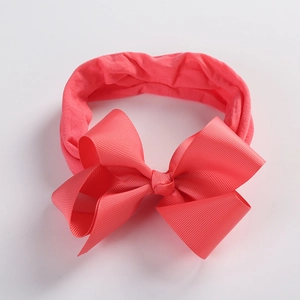 5-inch pink grosgrain ribbon bow on soft elastic nylon headband for baby girls