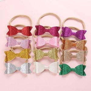 Baby Sequin Bowknot Nylon Headband Soft Elastic Toddler Hair Accessories Kids Glitter Bow Headband For Girls Daily Party