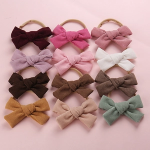Lot de 12 bandeaux pour bébé en velours côtelé coloré avec texture douce et élastique nylon
