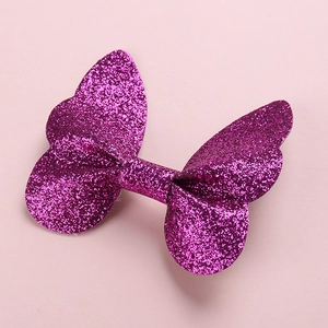 Sparkly purple glitter 3D butterfly hair clip for girls with shiny leather wings
