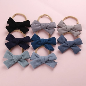 Lot de 8 bandeaux bébé avec nœuds en velours côtelé bleu et gris et nylon doux