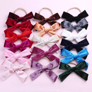 Lot de 15 bandeaux bébé avec nœuds en velours colorés et élastiques en nylon souple