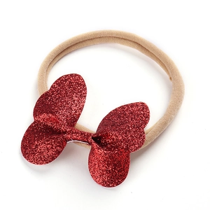 Bandeau à nœud pailleté rouge avec ruban beige élastique pour bébé et nourrisson